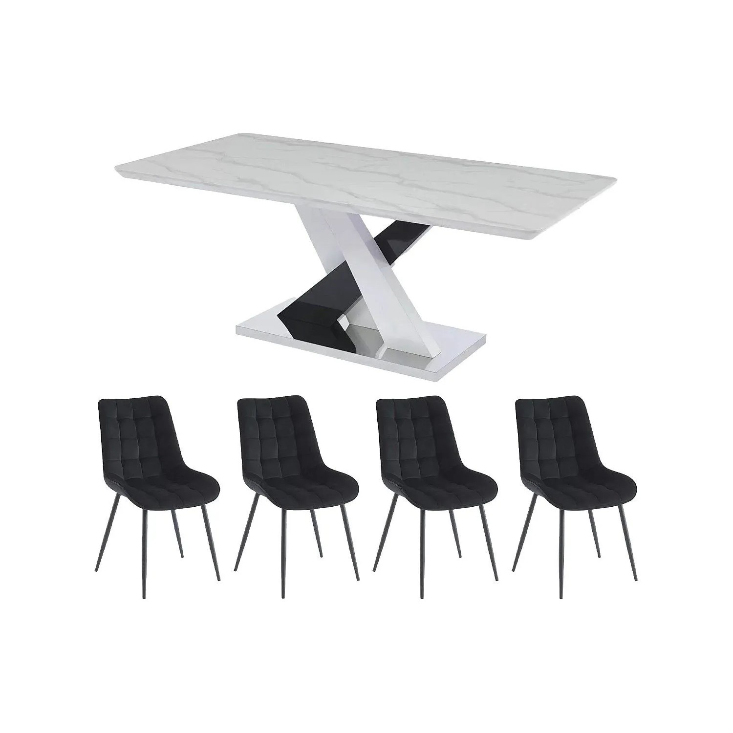 Vente-unique Essgruppe Evaela Schwarz  Weiß 200 cm