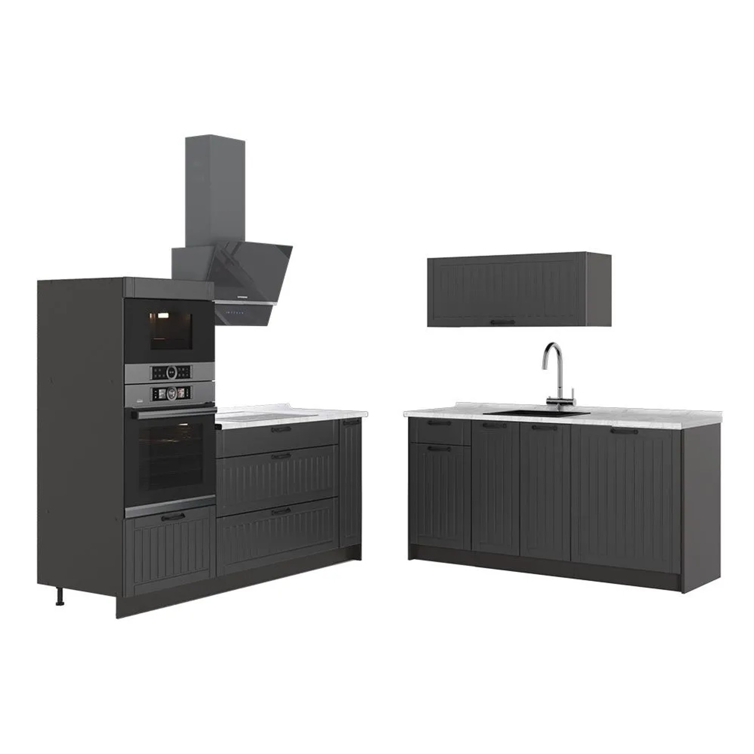 Vicco Küchenzeile Fame-Line Dunkelgrau/Anthrazit 340 x 154 AP Marmor Art Nr 63664