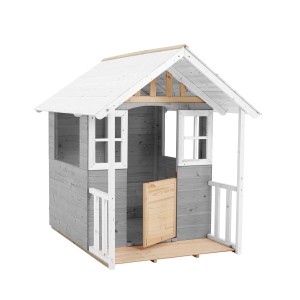 Zwerkules Spielhaus Valli, grau, mit Veranda und Holzboden. FSC®-zertifiziert.