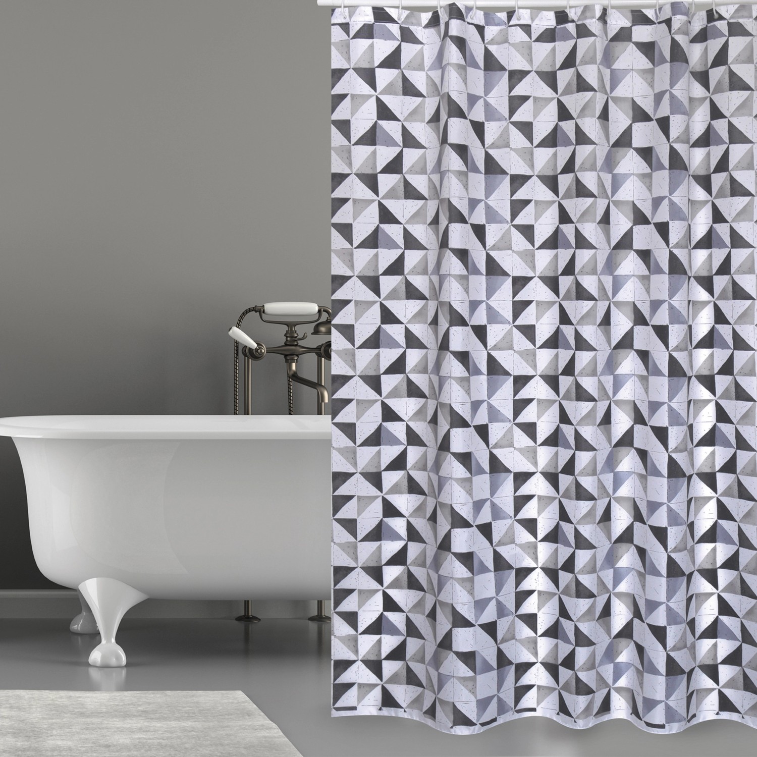 MSV Duschvorhang Calula Polyester 180 cm x 200 cm Weiß-Schwarz günstig online kaufen