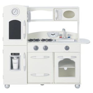 Weiße Teamson Kids Spielküche mit Zubehör: Herd, Spüle, Kühlschrank und Mikrowelle.