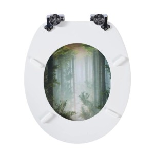 Sinobath MDF WC-Sitz weiß mit Waldmotiv, Absenkautomatik und Chromscharnieren. Robuste Klobrille.