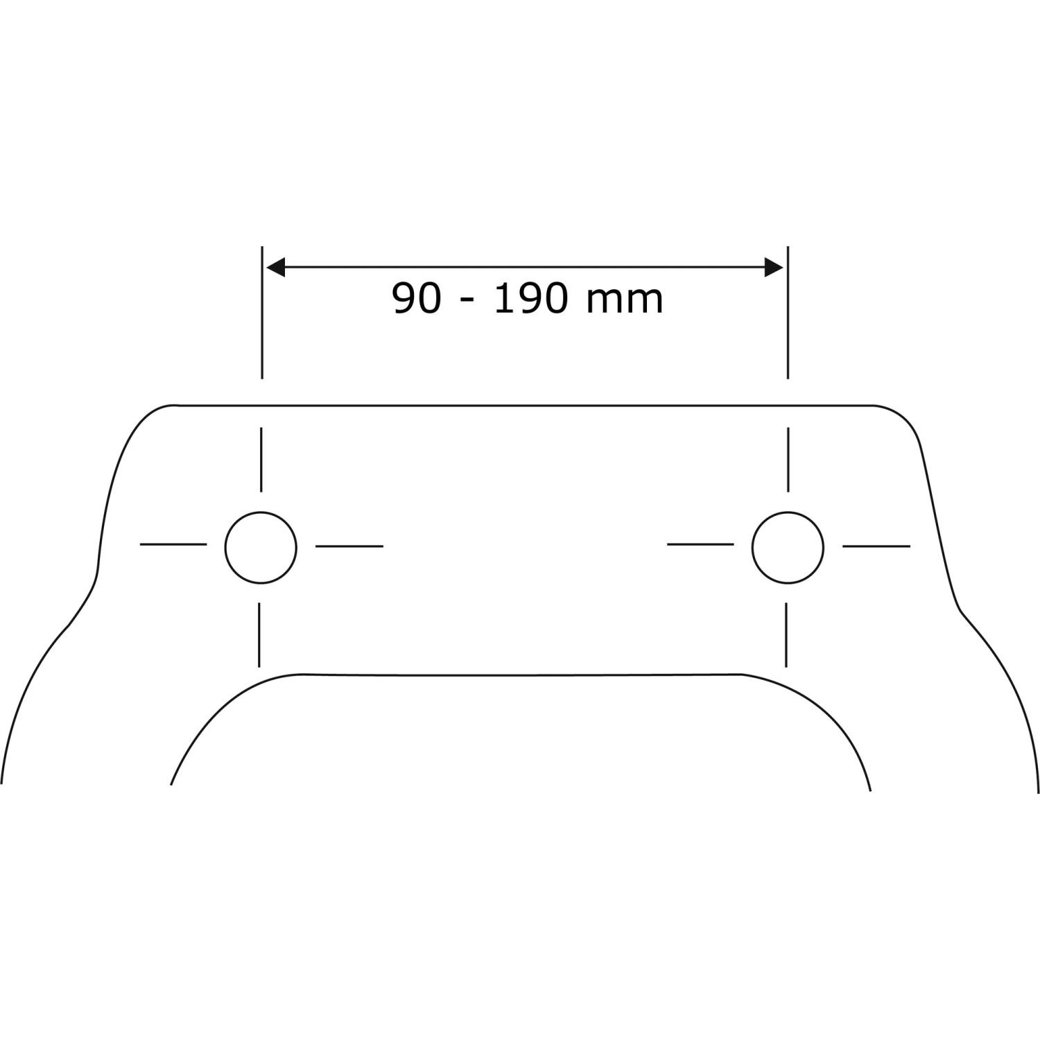 Skizze: WC-Sitz Mora Befestigungsabstand (90-190mm) für Standard WCs.