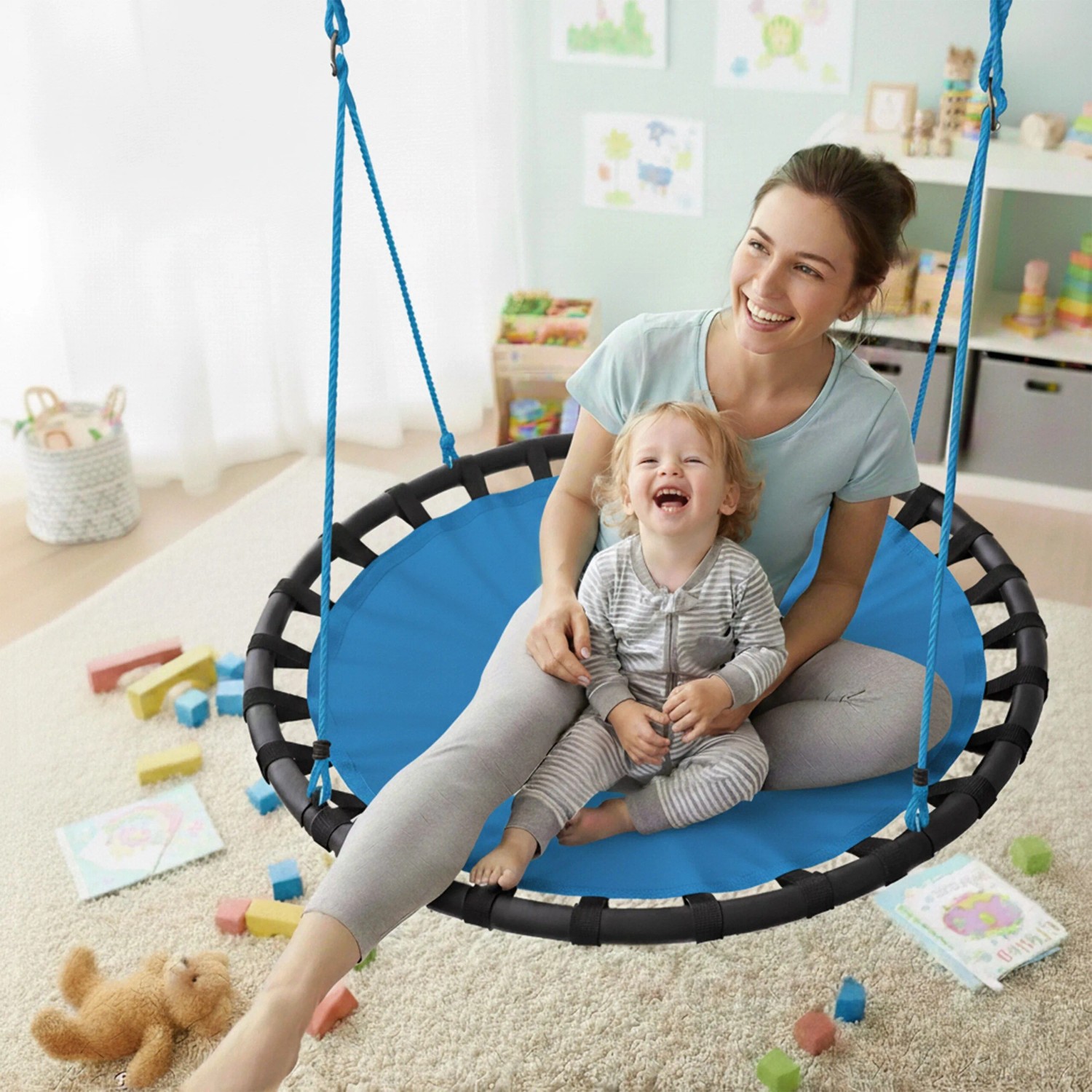 Relaxdays Nestschaukel Stahl Blau Höhenverstellbar ø 120 cm 3,6 kg_3