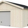 Palmako Holzgarage Andre mit Sektionaltor, naturbelassenes Holz, Tür und Fenster.