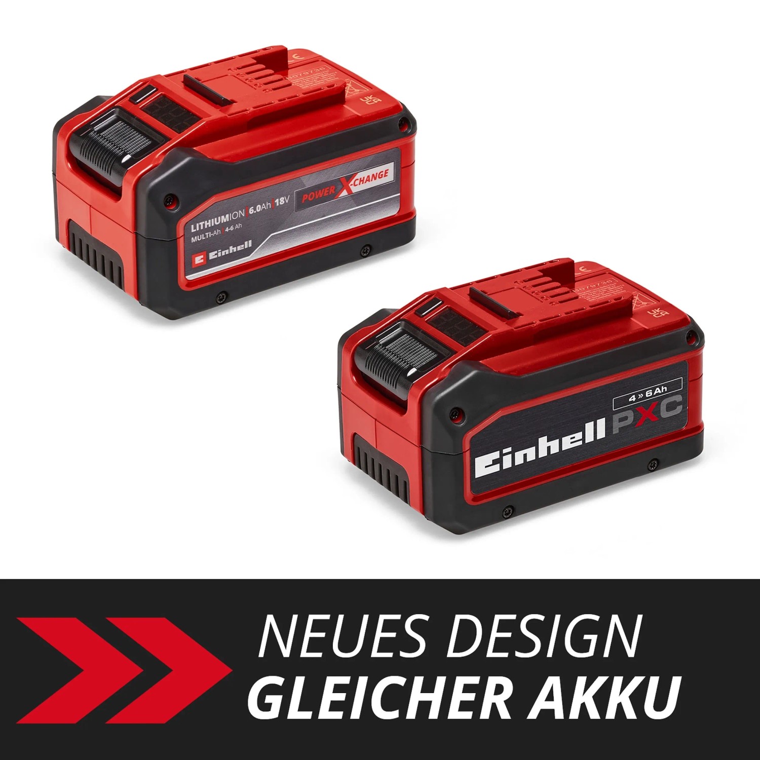 Einhell Power X-Change Akku, 18 V, 4-6 Ah Multi-Ah PXC Plus, rot/schwarz.