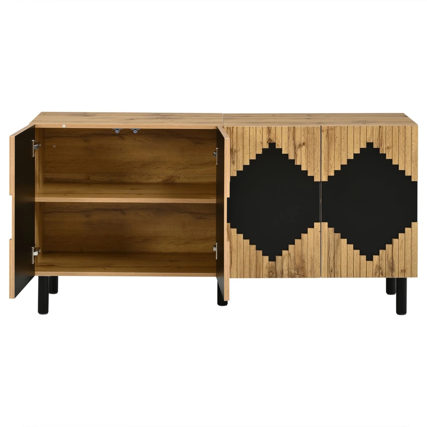 Merax Sideboard 140x40x70cm Rautenmuster Holzfarbe Schwarz