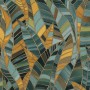 Erismann Vliestapete Elle Decoration 4 Serenade Petrol mit stilisierten Blättern und goldenen Konturen.