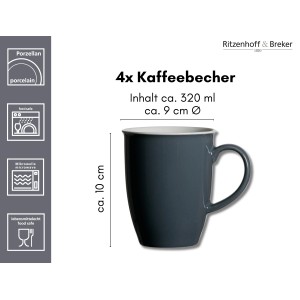 Ritzenhoff & Breker Doppio Kaffeebecher, 4er Set, anthrazitfarben, aus Porzellan.