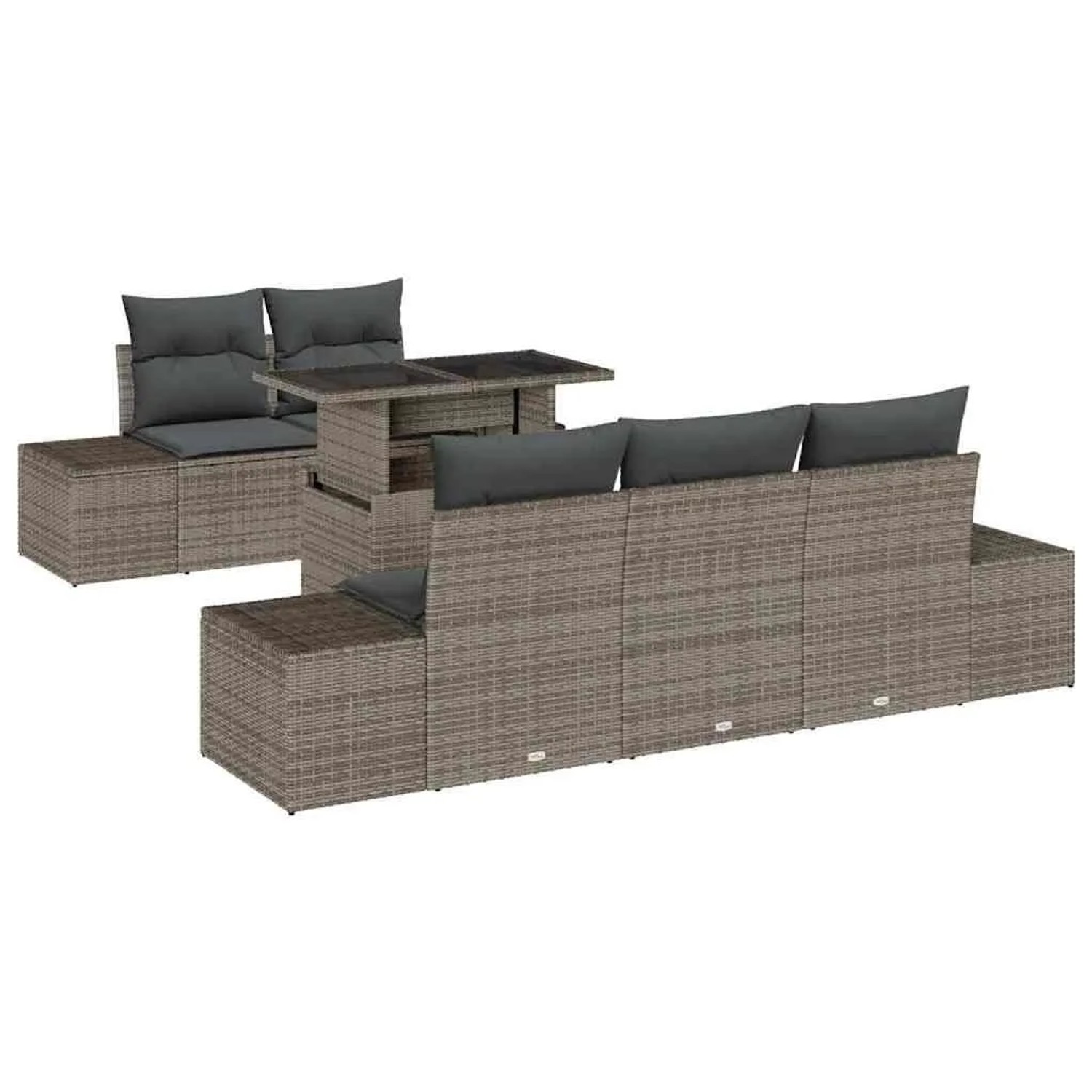 vidaXL Garten-Sofa-Set mit Kissen mit Speicher 6-Tlg Grau 3357832