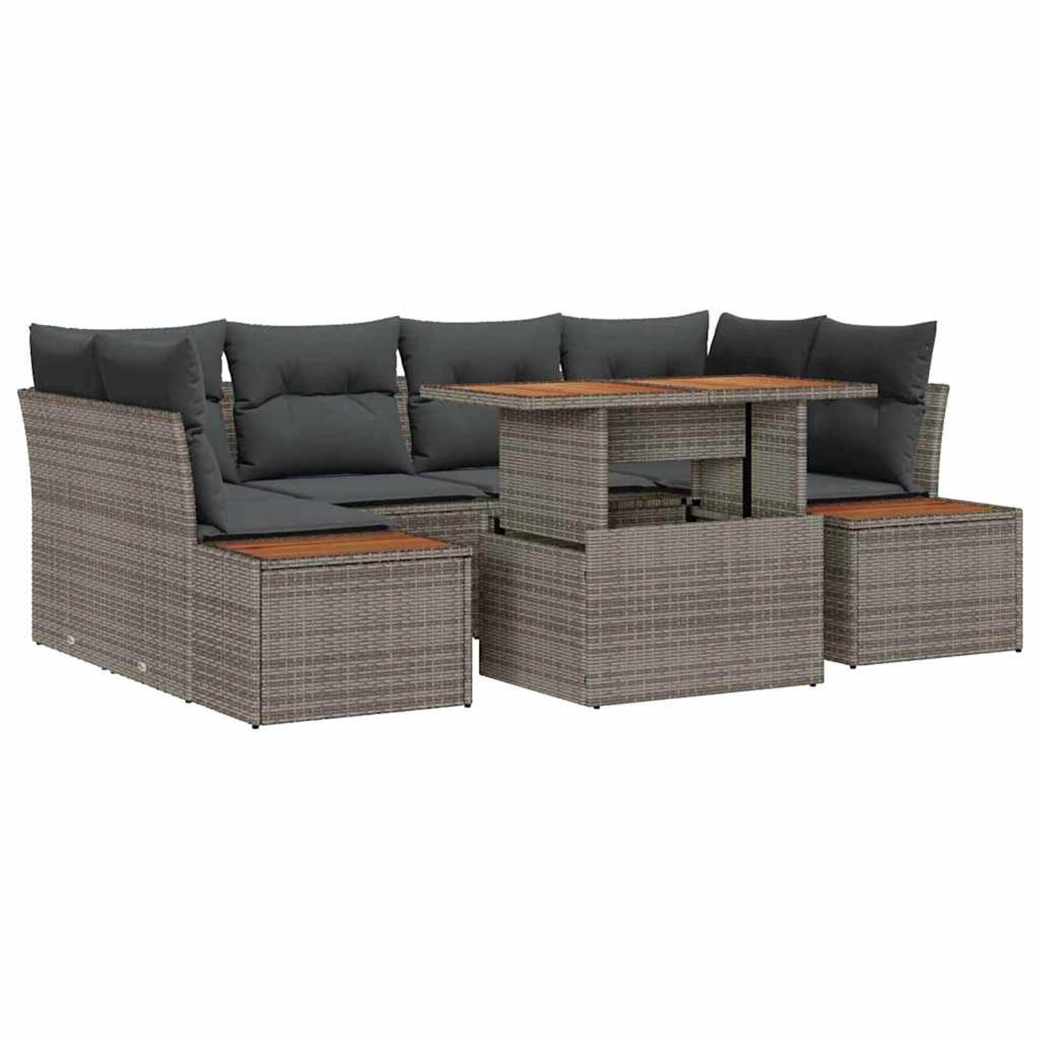 vidaXL Garten-Sofa-Set mit Speicher 7-Tlg Grau Poly Rattan 3358773 günstig online kaufen