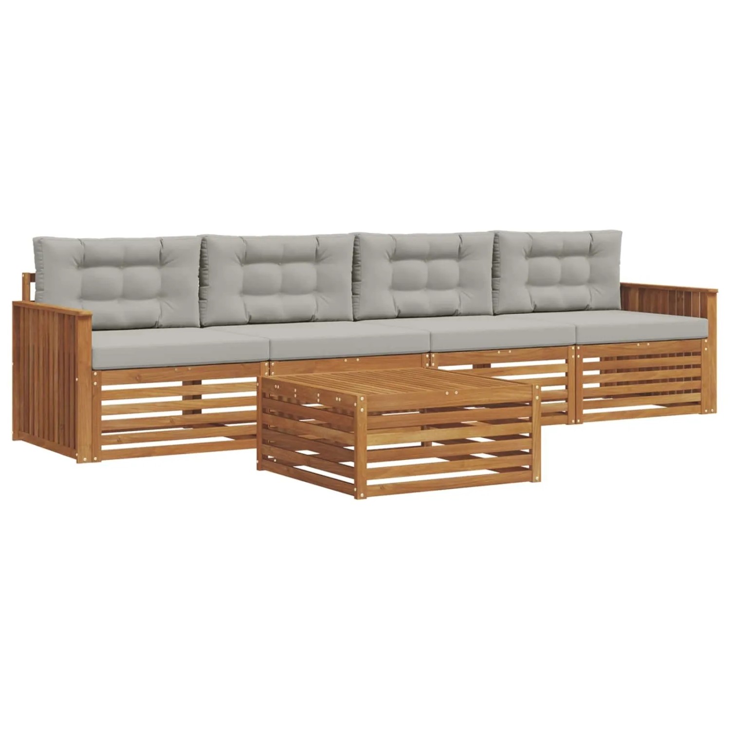 vidaXL Outdoor-Sofagarnitur mit Kissen 5-Tlg Natur und Hellgrau 3372976