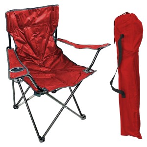 Roter Mojawo Anglersessel/Campingstuhl mit Getränkehalter und Tragetasche.