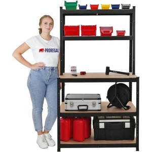 PROREGAL Werkbank GIANT BEAST mit 5 Ablagen und Zubehör, ideal für Werkstatt & Garage.