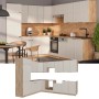 Vicco Fame-Line Eckküche in GrauBeige/Goldkraft Eiche, L-Form mit Elektrogeräten und Esstisch.