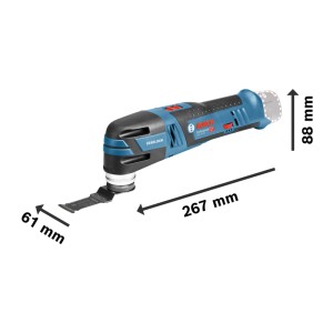 Blauer Bosch Professional Akku-Multi-Cutter GOP 12 V-28 mit Starlock-Schnittstelle. Ergonomisches Multitool, 267 mm lang.