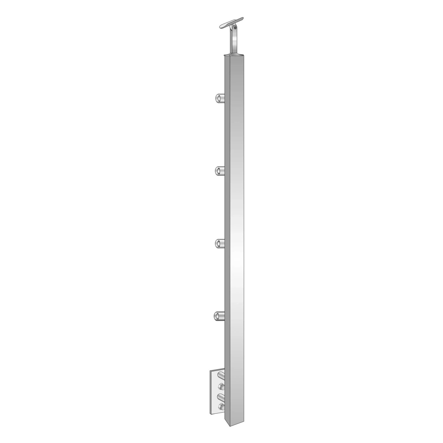 FeNau Treppenpfosten Edelstahl AISI 304 900 mm 40x40 mm Seitliche Verankerung Füllstab D12mm