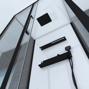 Aurlane Komplettdusche Phantom 3, 90x115x215 cm, mit Kopf- und Handbrause, Ablagen und schwarzem Rahmen.