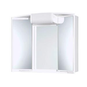 Jokey Spiegelschrank, 59 cm breit, weiß, mit drei Spiegeltüren und Ablagefläche.