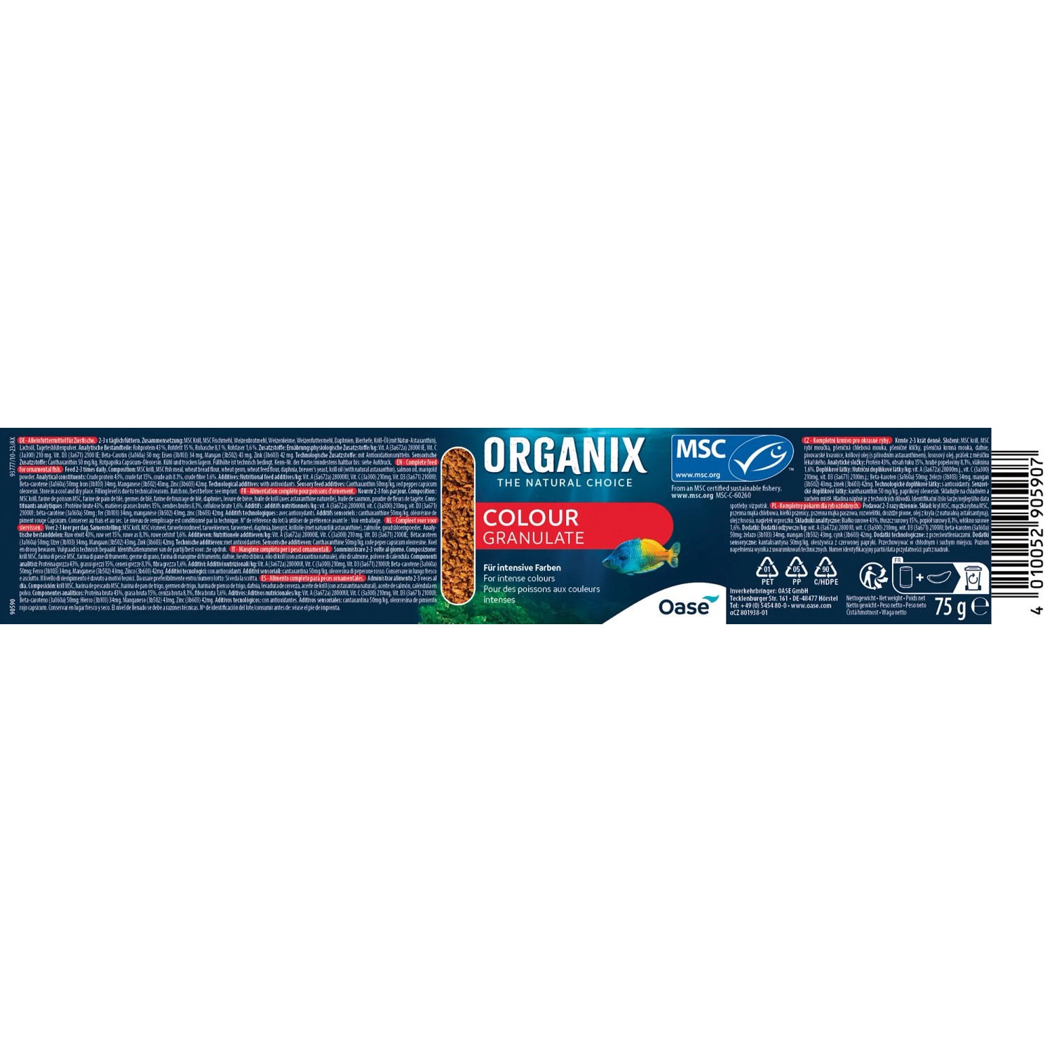 Oase Organix Colour Granulate Fischfutter, 175ml Packung für farbenprächtige Fische.