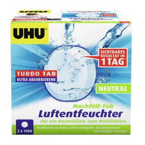 UHU Luftentfeuchter Nachfülltabs Neutral, 2 x 100g Packung zur Reduzierung der Luftfeuchtigkeit.