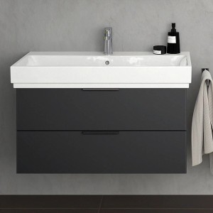 Steinkamp Waschtischunterschrank Living 2.0, schwarz matt, mit GROHE Cube Waschtisch, 100 cm.