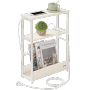 Weißer Songmics Nachttisch Barnet-old mit 3 Ablagen, integrierter Ladestation (USB/AC) und Magazinfach. Ideal als Beistelltisch.