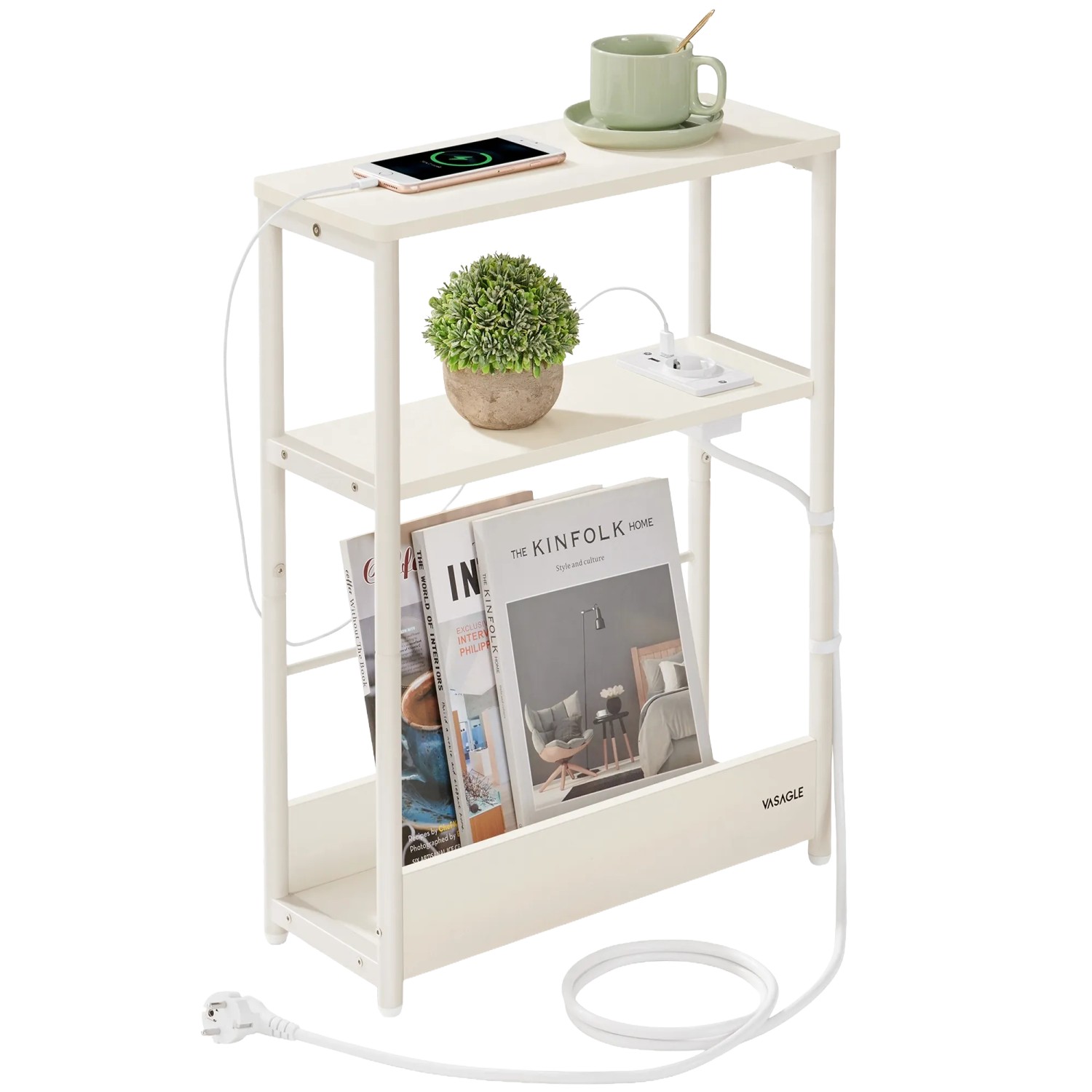 Songmics Nachttisch Barnet-old mit Ladefunktion Schmal Weiß günstig online kaufen