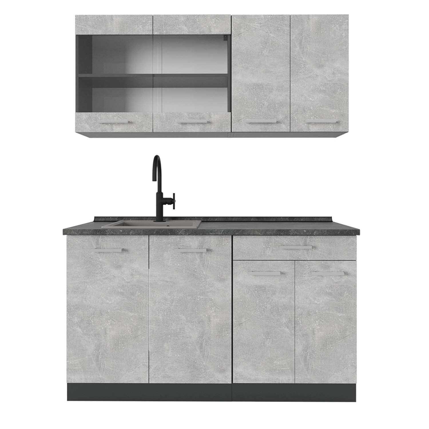 Vicco R-Line Singleküche Beton/Anthrazit 140 cm AP Anthrazit günstig online kaufen