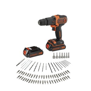 Black+Decker Akku-Schlagbohrschrauber Set mit Akkus, Ladegerät und Zubehör.