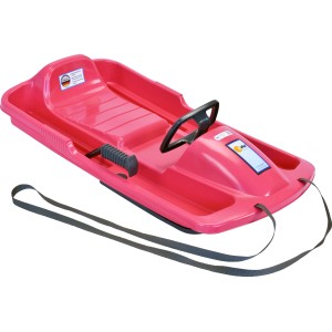 Pinker KHW Lenkschlitten Snow Fox aus Kunststoff mit Lenkrad und Zugseil.