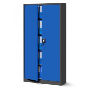 Jan Nowak Metallschrank, Aktenschrank in Anthrazit/Blau mit 4 Fachböden und Zylinderschloss.