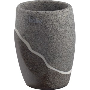 Grauer Zahnputzbecher von baliv mit Sandeffekt und weißem Akzent.