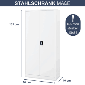 Weißer JAN NOWAK Aktenschrank mit Flügeltüren, abschließbar, 185x90x40 cm.