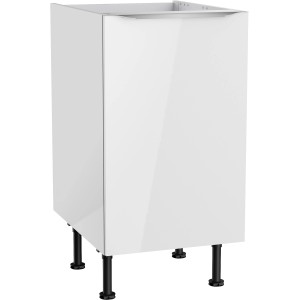 Optifit Spülenunterschrank Arvid986, 45 cm, weiß, mit glänzender Front und schwarzen Füßen.