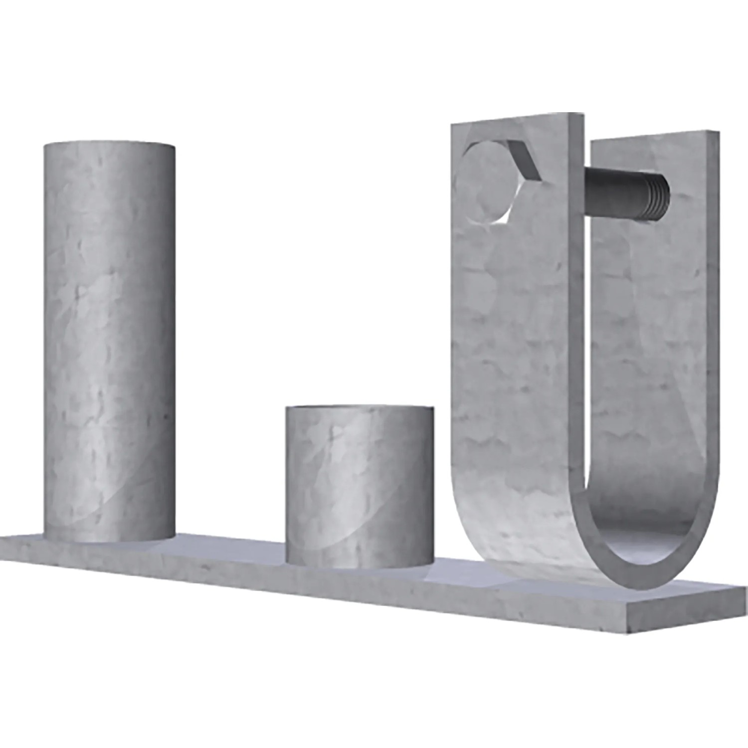 Feuerverzinktes Schake Bauzaunscharnier für Bauzäune mit offenen Standrohren.