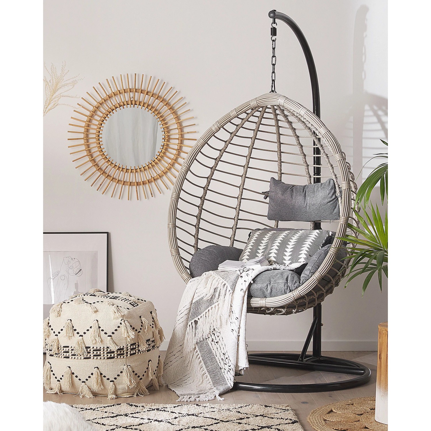 Beliani Hängesessel Outdoor mit Gestell Grau Schwarz 97 x 106 x 199 cm kaufen bei OBI