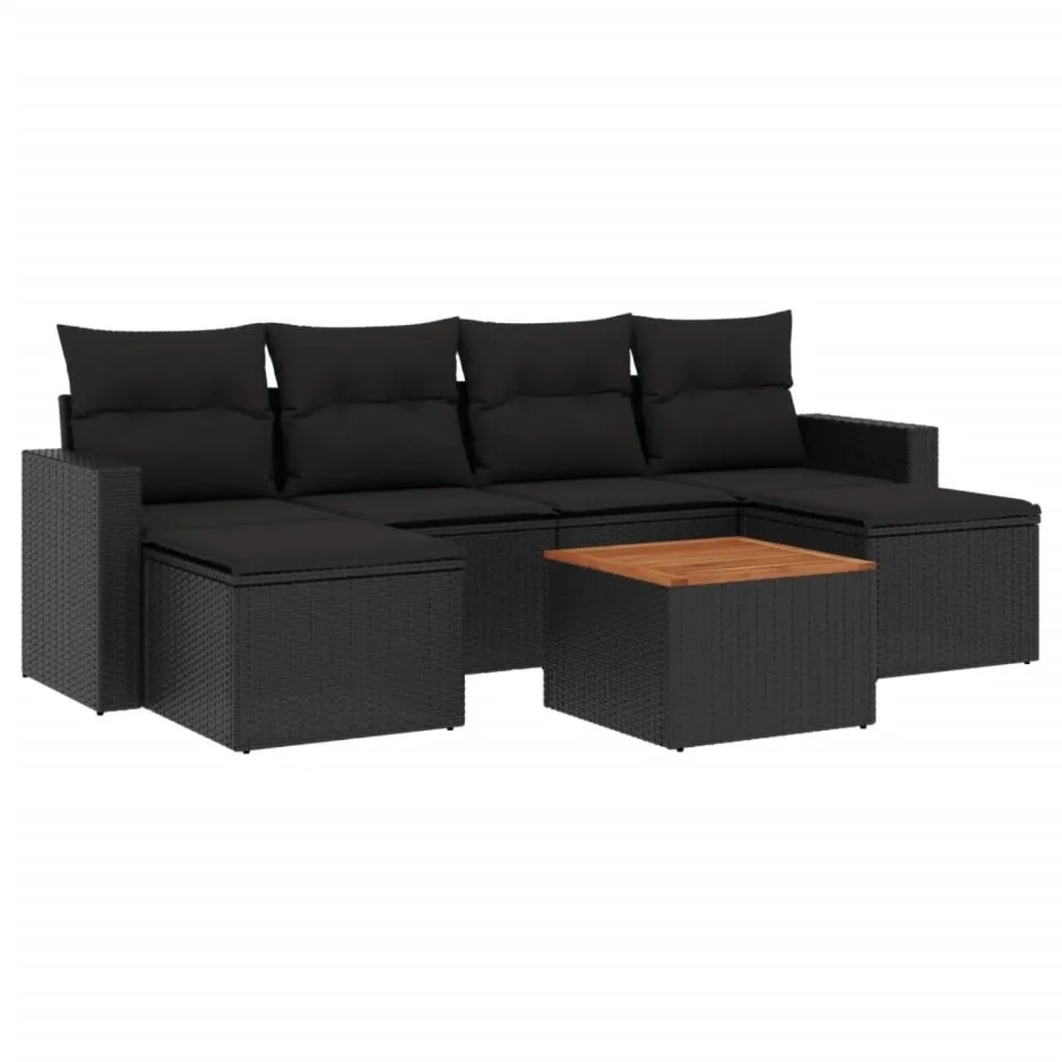 vidaXL 7-Tlg Garten-Sofagarnitur mit Kissen Schwarz Poly Rattan 3224242