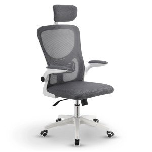 Ergonomischer, grau-weißer Juskys Bürostuhl Baltimore mit Kopfstütze und Rollen.