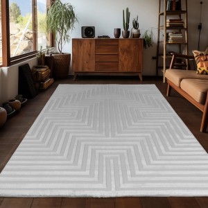 Ayyildiz Kurzflorteppich Sahara silber, 120x170 cm. Teppich mit geometrischem Muster im Wohnraum.