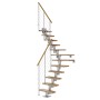 Dolle Mittelholmtreppe Dublin, Eiche perlgrau, 1/4 gewendelt, mit Edelstahlgeländer.