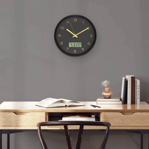 Wall-Art Wanduhr Digital Ø 25 cm Schwarz-Gold