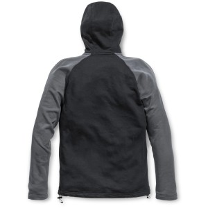 Rückansicht: Stahlgrau-carbonfarbener Puma Workwear Hoodie Champ mit Kapuze.
