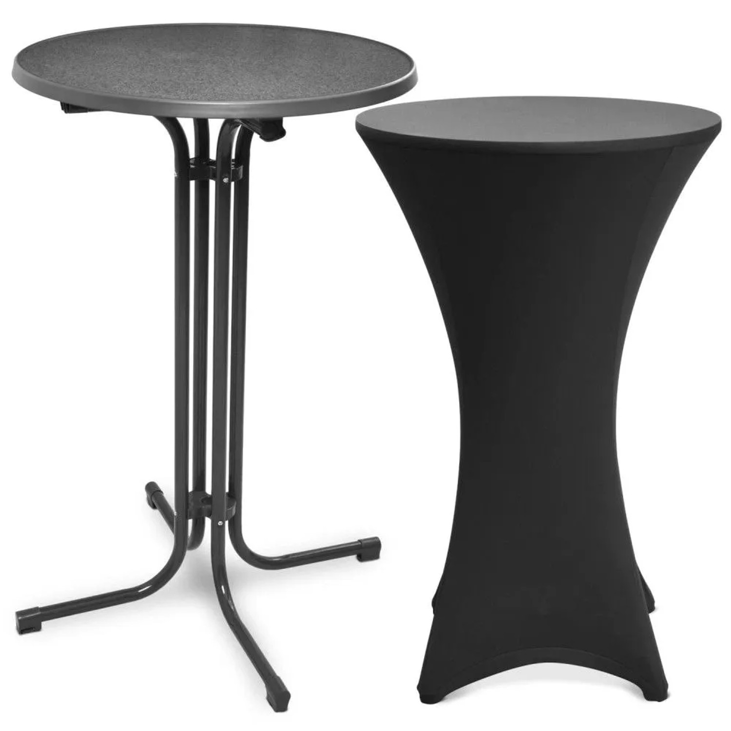 Beautissu Bellini Stehtisch Ø 70cm Grau mit Stella Stehtischhusse Ø 70cm Schwarz
