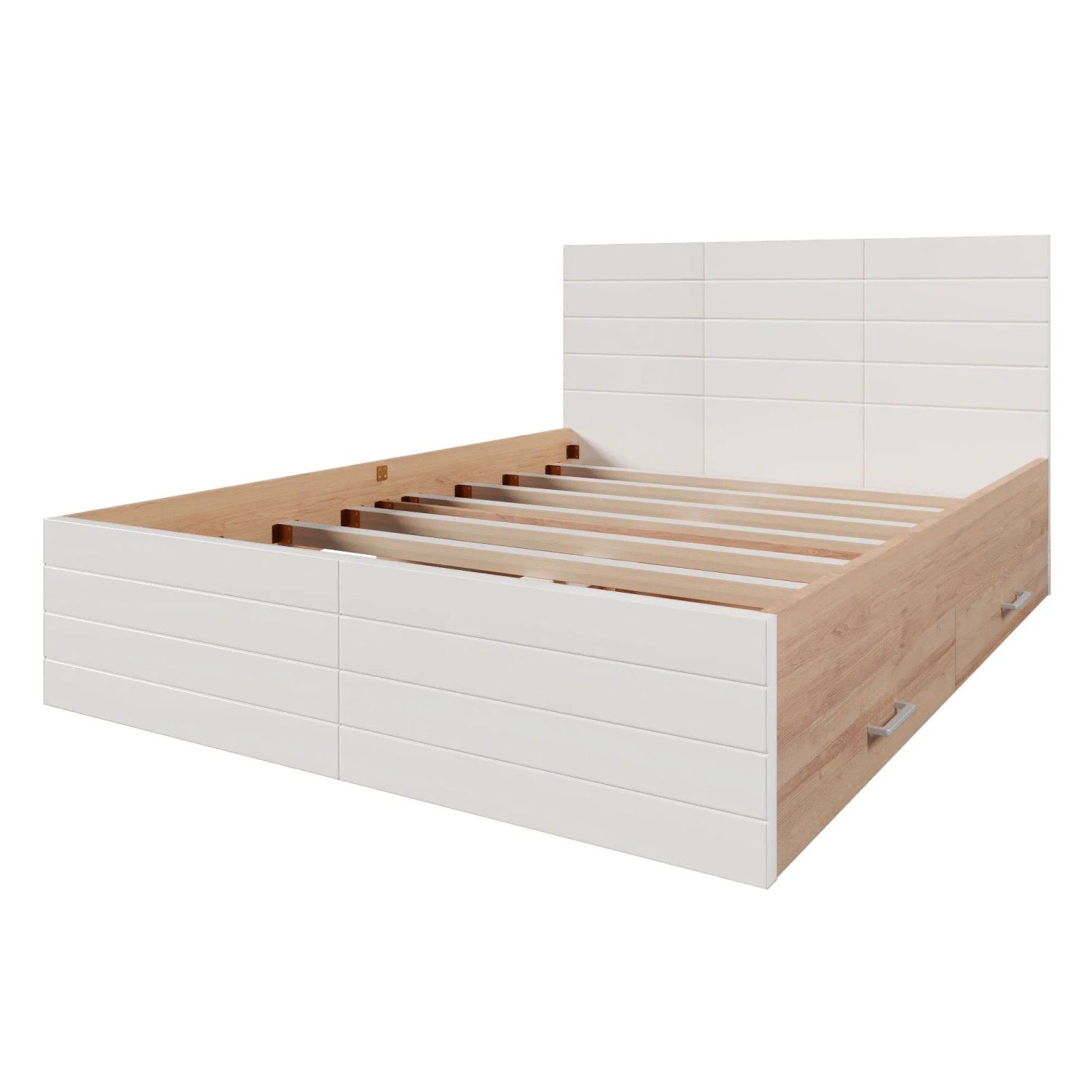KOMHTOM Doppelbett Holzbett Bettanlage 140x200Cm Mit 2 Schubladen Und Lattenrost Eiche/Weiß Ohne Matratze