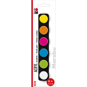 Marabu Acrylfarben-Set Neon, 6 Farben à 35 ml. Ideal für kreative Projekte mit leuchtenden Farben.