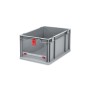 Graue PROREGAL Eurobox mit rotem Verschluss und Entnahmeöffnung für Lagerung und Transport.