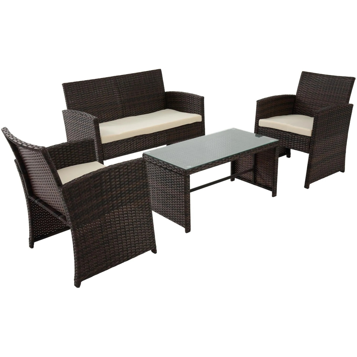 DELUKE Lounge-Gruppe CINAR Metall Braun 220x112x79cm Gartenloungeset Rattan Gartenessgruppe Gartenmöbelset Stühle Bank Tisch