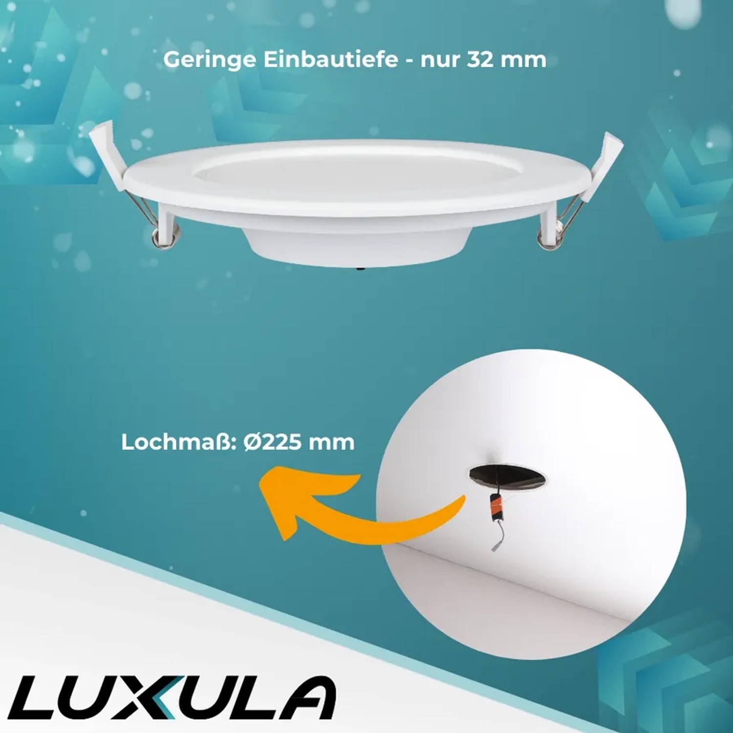 LUXULA LED Downlight Einbauspot 6er Set, runde, dimmbare Einbauleuchte in Weiß, geringe Einbautiefe.