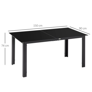 Outsunny Gartentisch, schwarz, aus Aluminium und Glas, 150x90x74 cm. Modern, stabil und pflegeleicht.